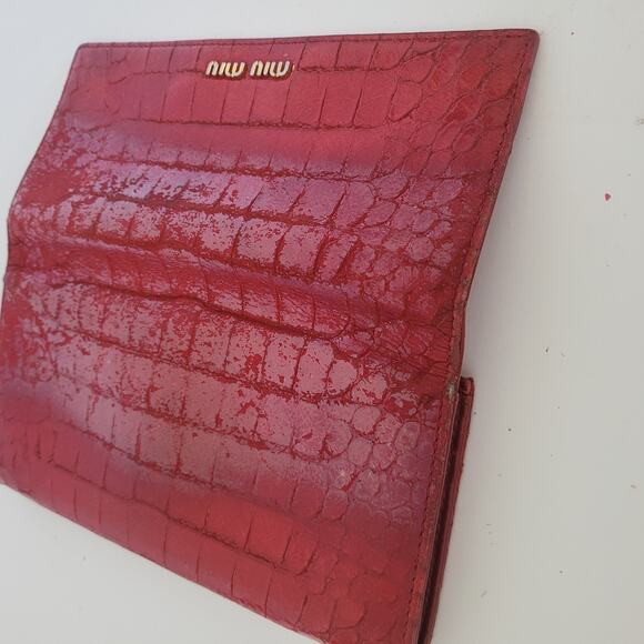 MIU MIU Red Croc Leather Envelope Wallet Clutch Large Designer Authentic - Picture 9 of 14